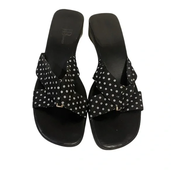 Women’s JENNY BUCHANAN Claire Black White Polka Dot Sandals Slip On Shoes - Picture 4 of 10